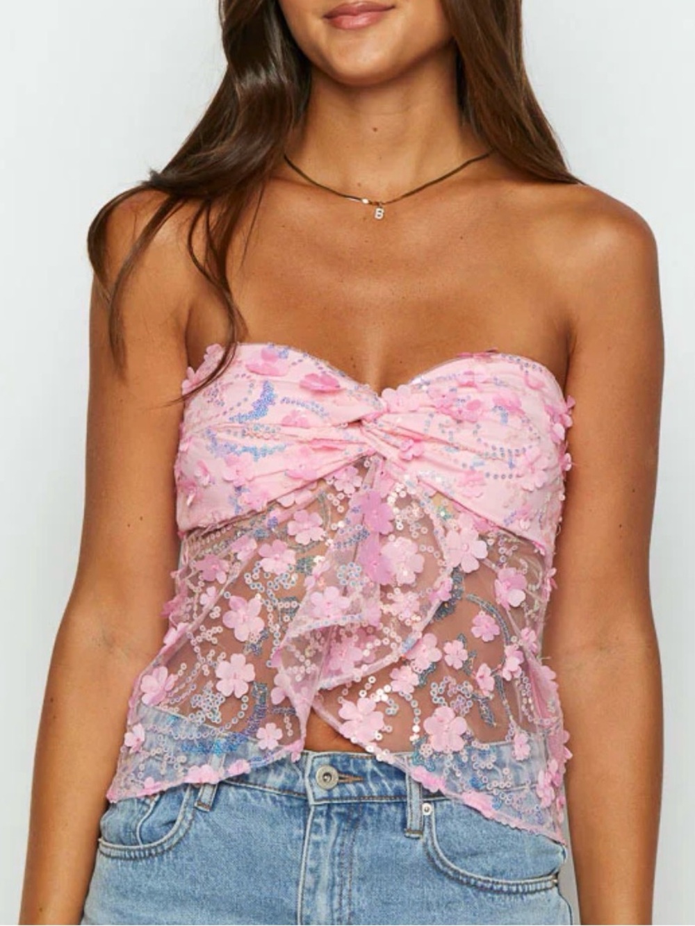 Beginning Boutique Isabella Pink Sequin Strapless Top NWT US Size 4